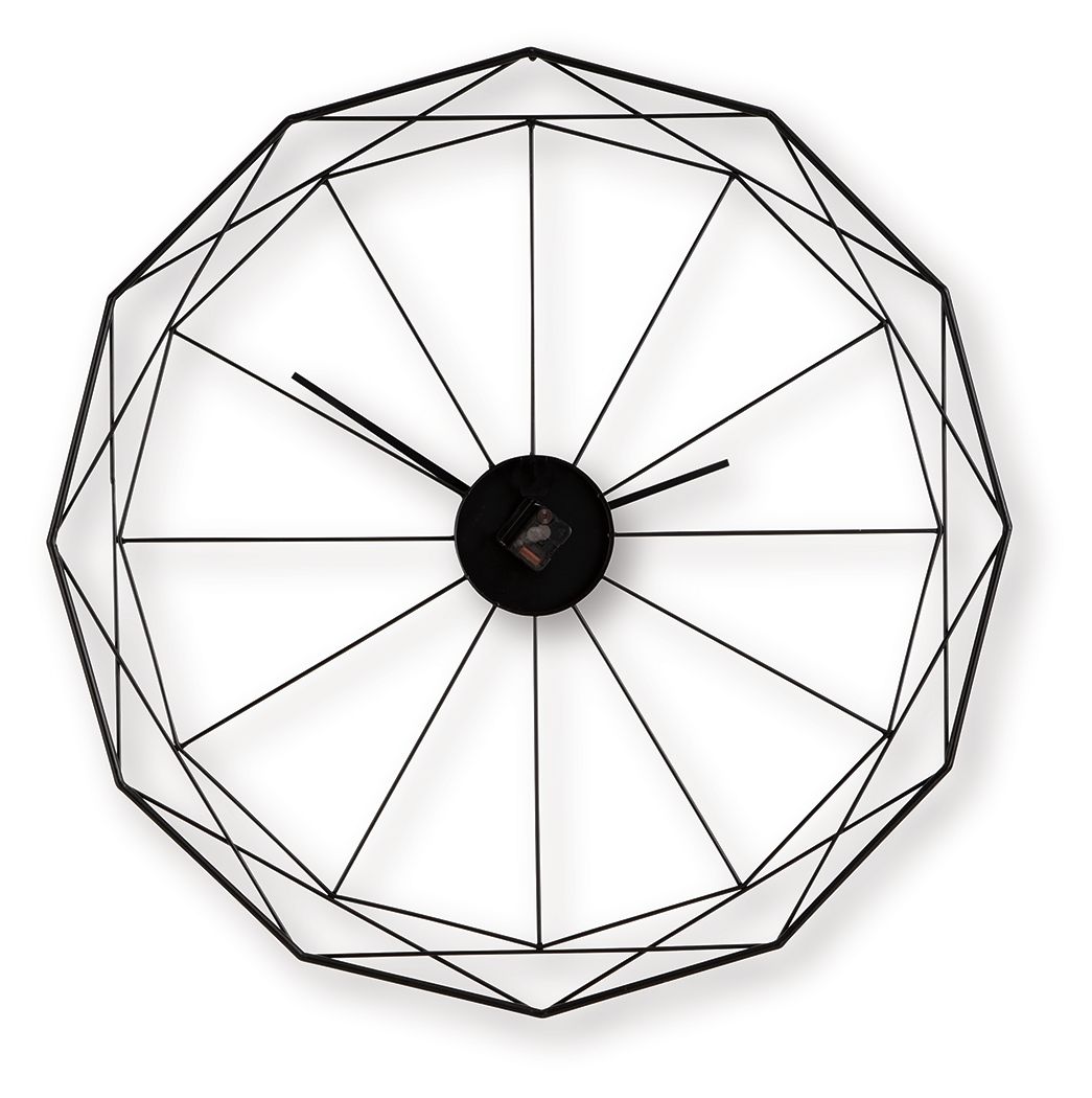 Arkthorne black geometric wall clock with eight-sided metal frame, central dial, and three hands