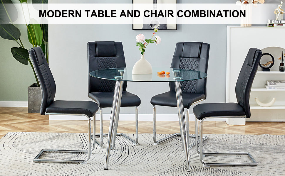 5-Piece Round Dining Table Set w/ 4 Black Chairs