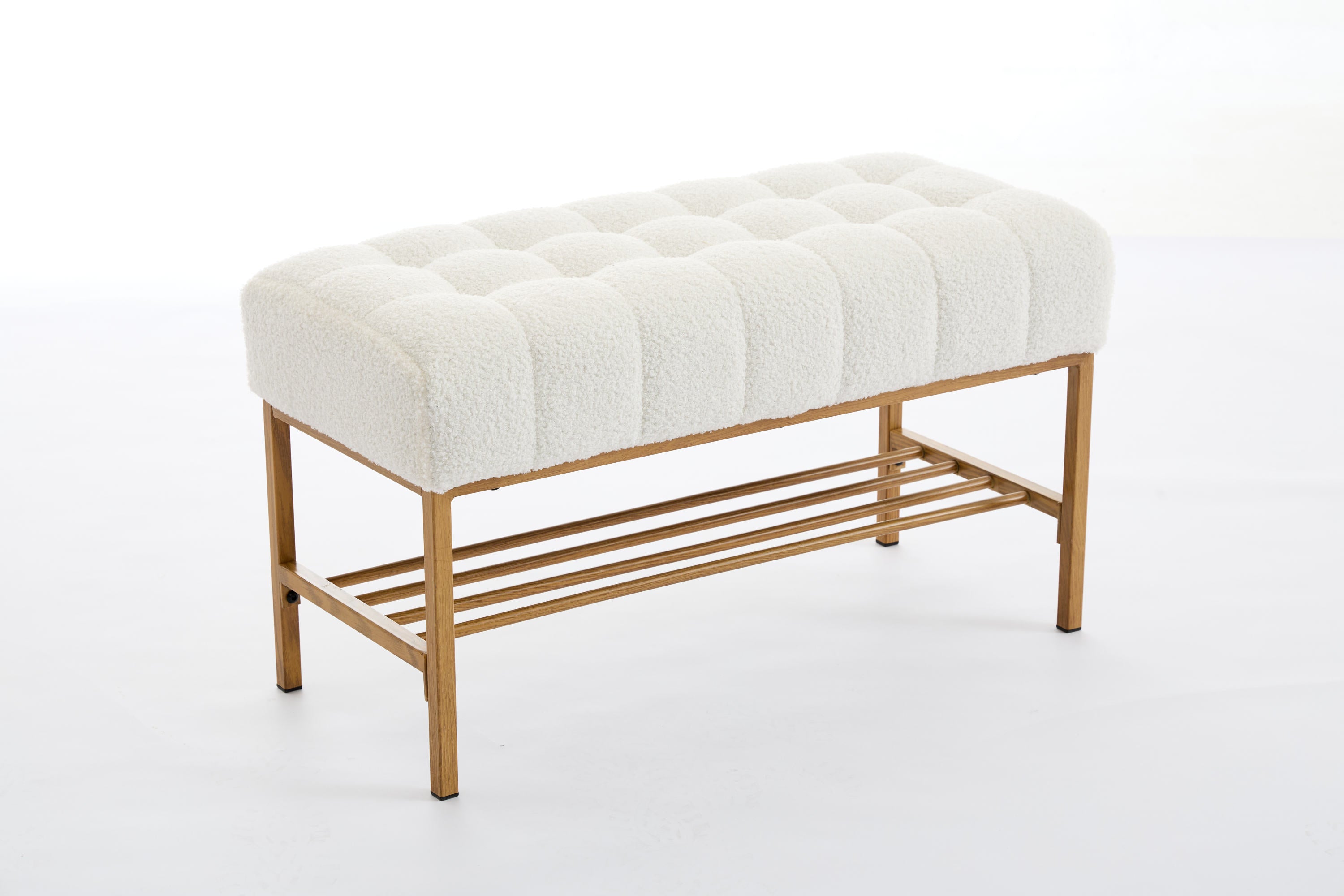 Upholstered Storage Bench with Shelf - Linen White