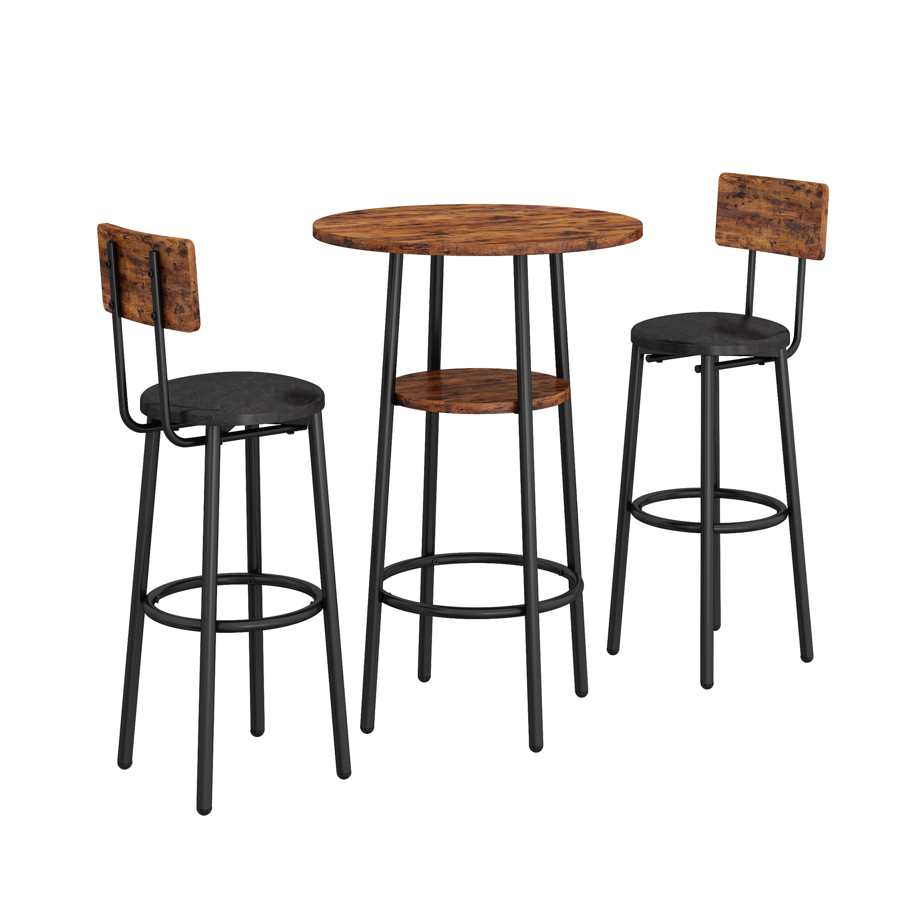 Rustic Round Bar Stools with Shelf (Set of 2)