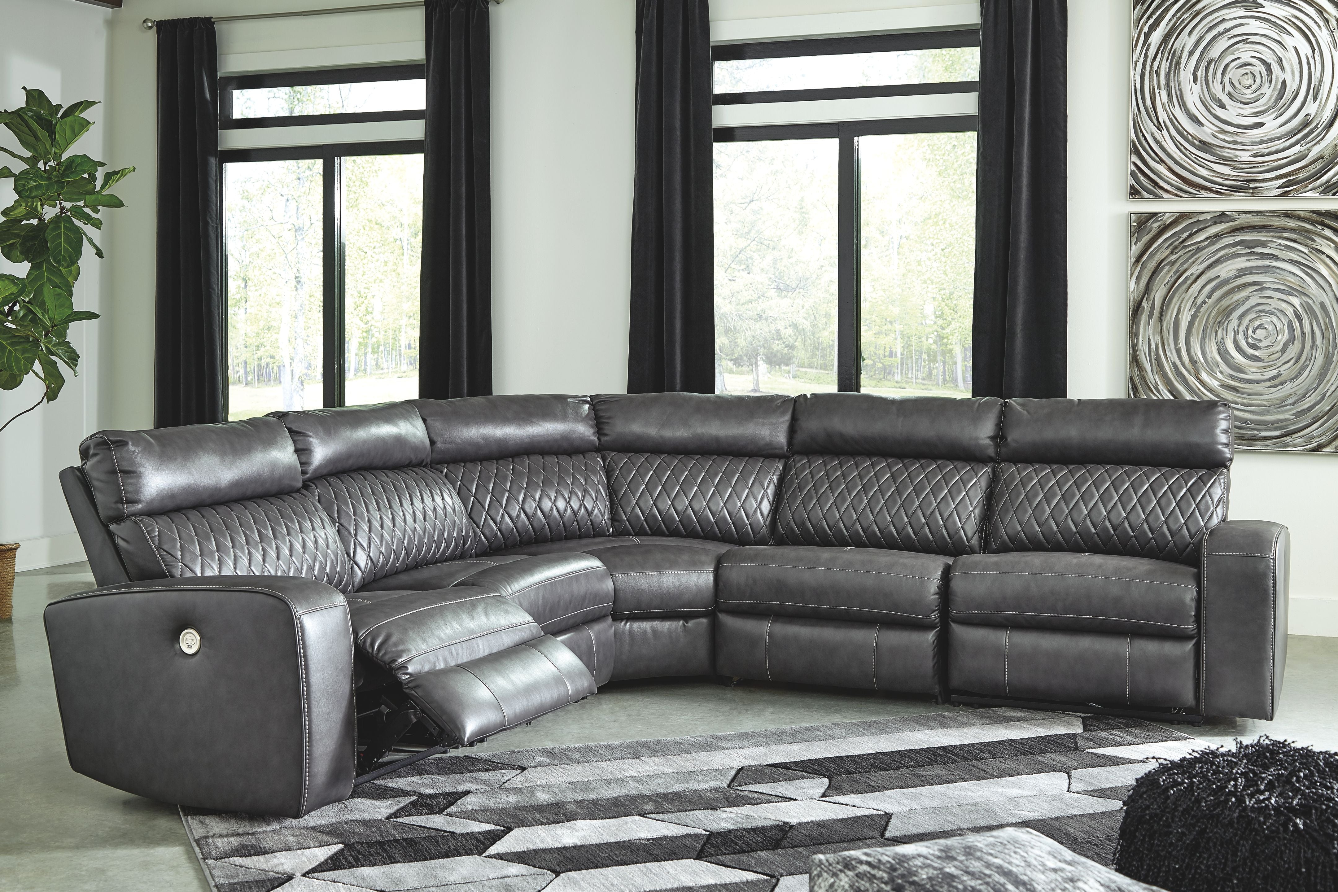 Samperstone Graphite Gray Power Reclining Sectional -  Plush Cushions, Modern