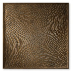 Antique brown square wall art panel with embossed spiral ripple texture in frame