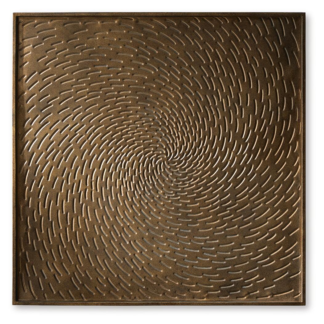 Antique brown square wall art panel with embossed spiral ripple texture in frame