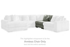 Armless chair with light ribbed upholstery, curved seat section, back cushions