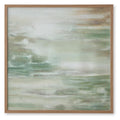 Framed abstract wall art with green, brown & white horizontal strokes