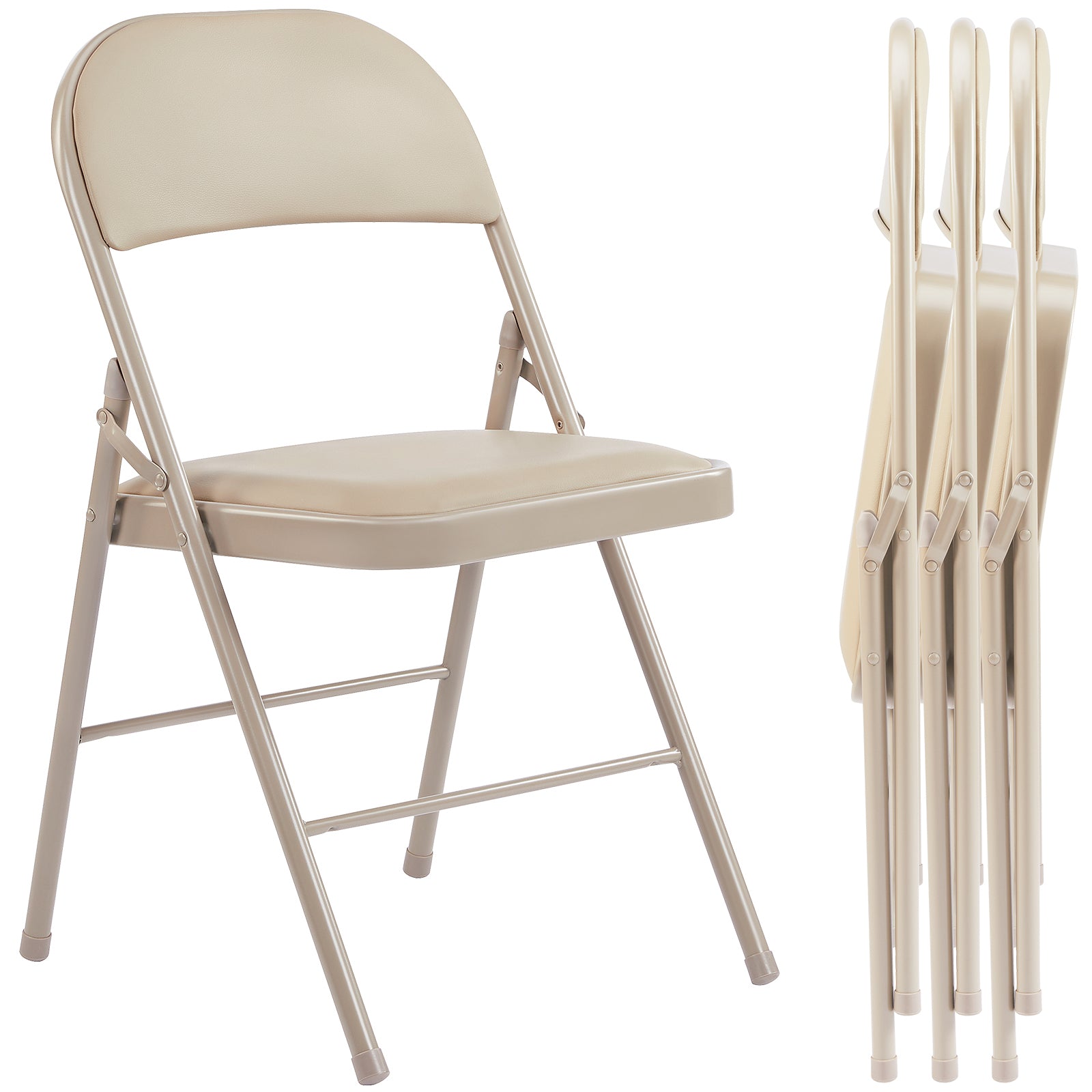 Leather Padded Folding Chair Set of 4- Khaki