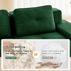 Green corduroy sectional back pillow with visible ribbed stitching and seams