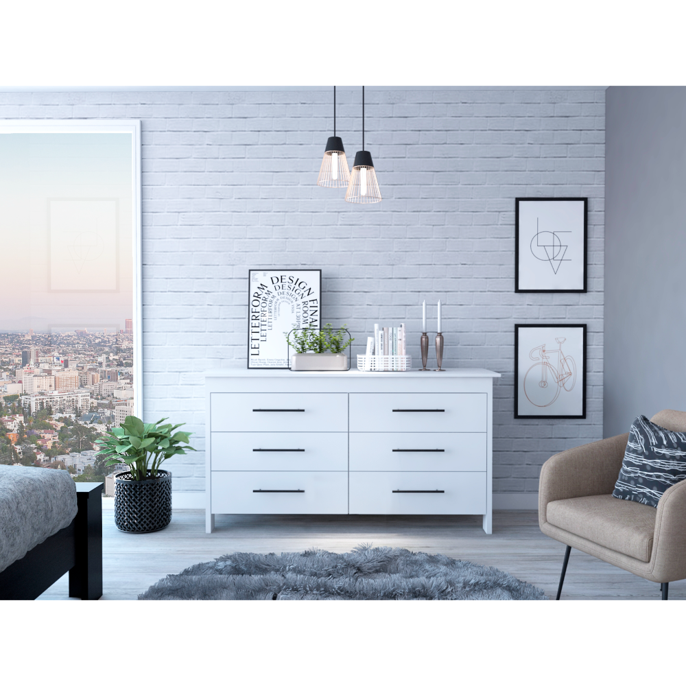 Hms White 6-Drawer Double Dresser - Superior Top Design