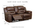 Stoneland power reclining loveseat in dark brown leather-look, padded arms and reclining seat