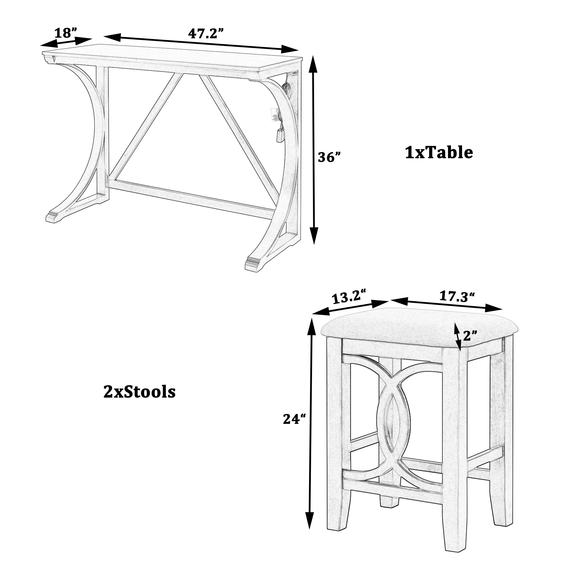 Farmhouse Counter Height Dining Set, 3-Piece