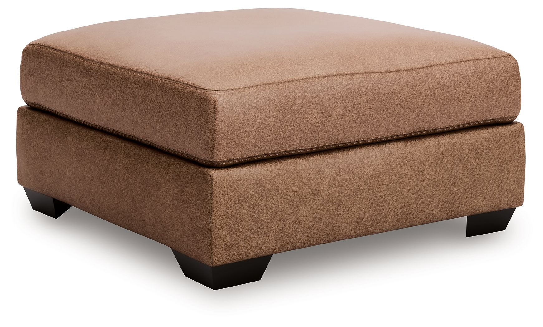 Oversized accent ottoman in tan upholstered fabric with square tufted top