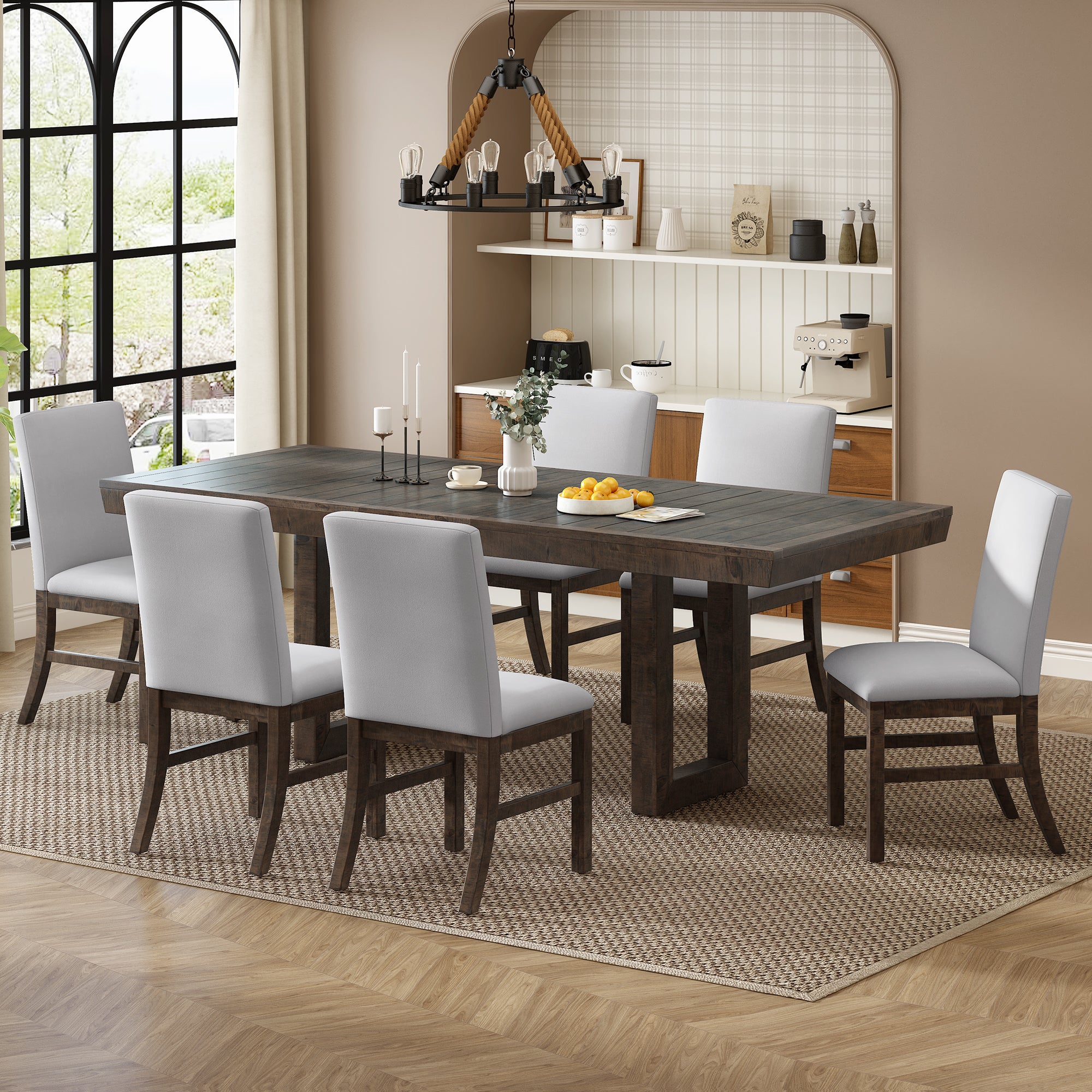 72" Extendable Dining Table Set - 7 Pc w/Leaf