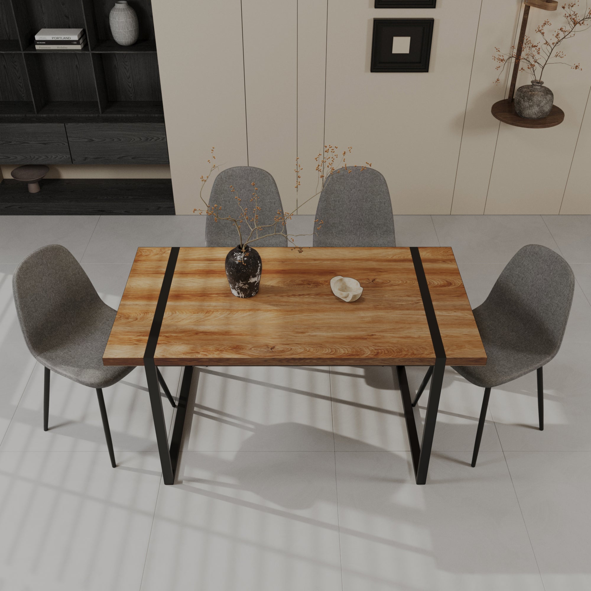 59" Modern Dining Table & 4 Suede Chairs Set