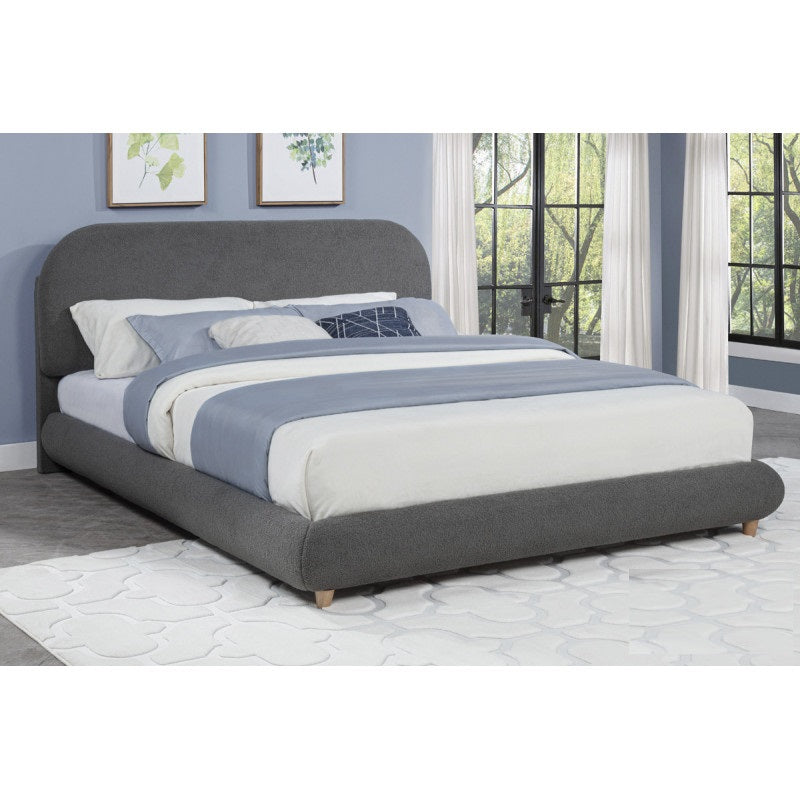 Contemporary Gray Fleece Upholstered Queen Low-Profile Platform Bed