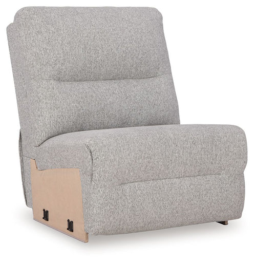 Pewter gray upholstered armless chair with padded back and seat