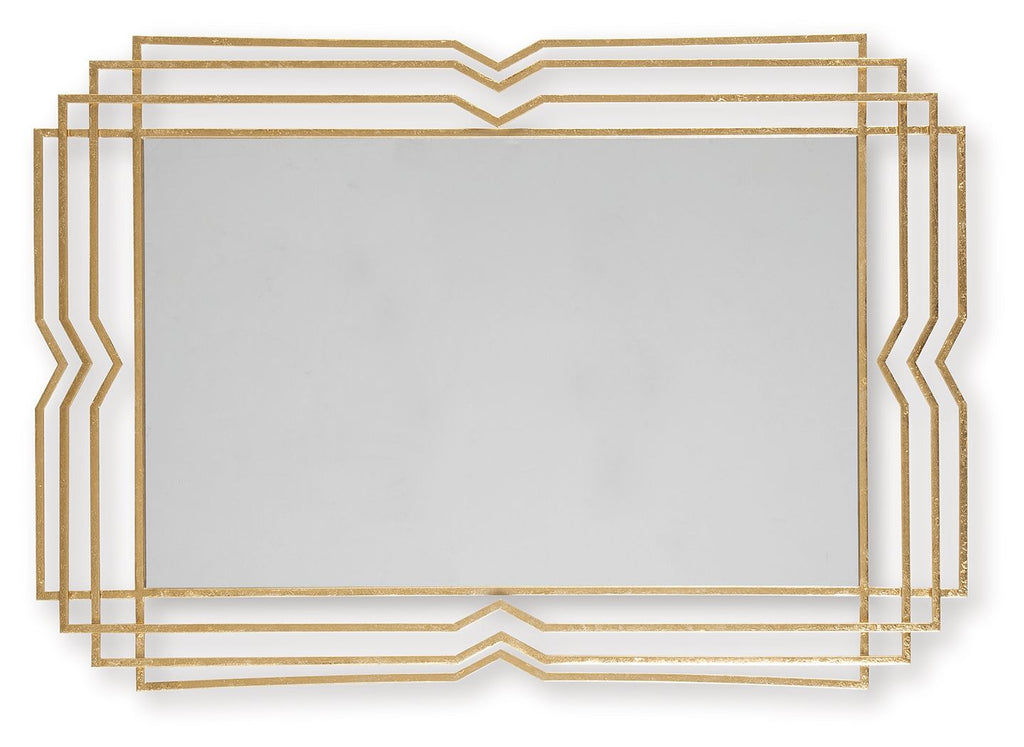 Gold accent mirror with layered geometric rectangular frame, centered front view