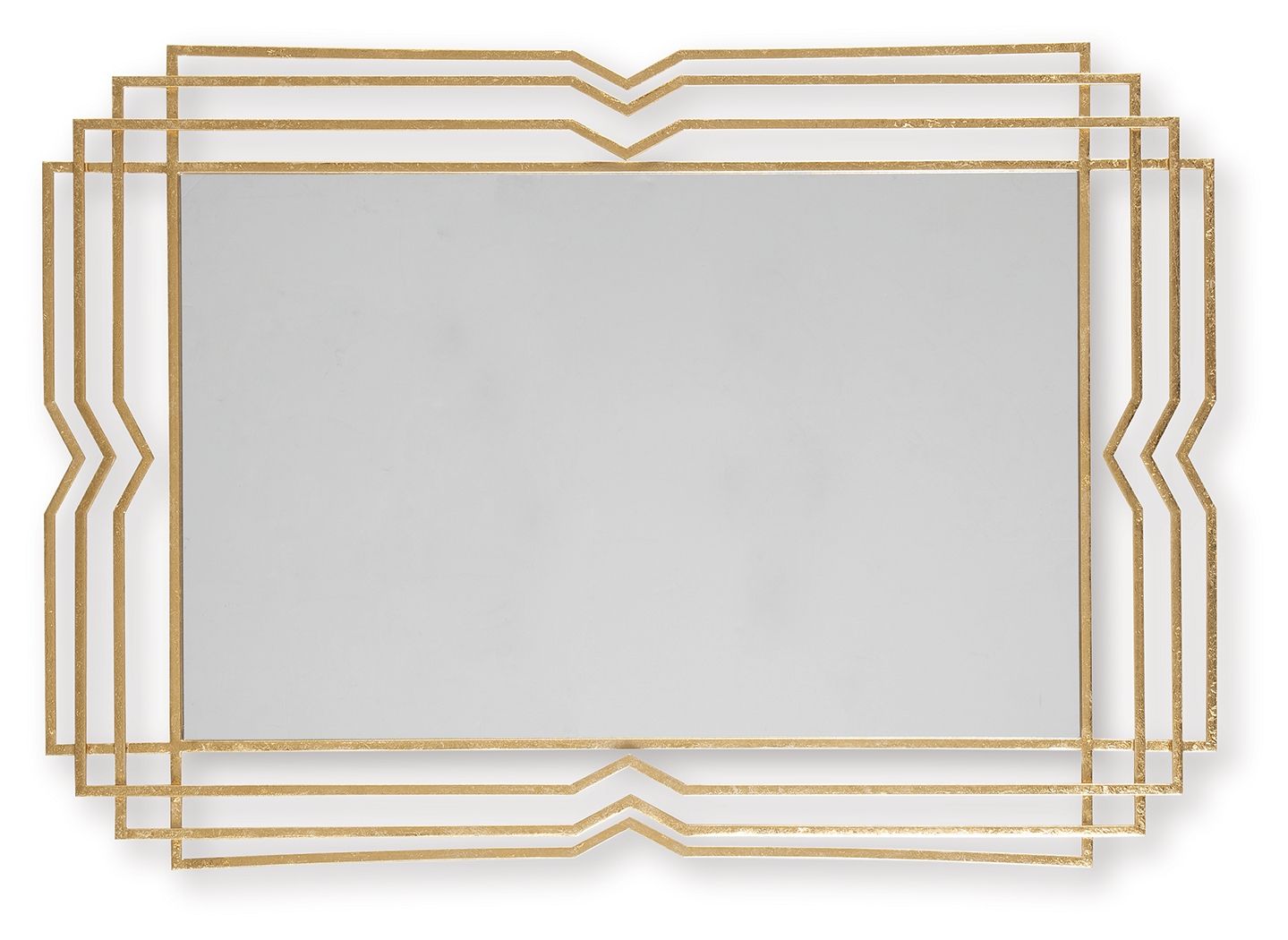 Gold accent mirror with layered geometric rectangular frame, centered front view