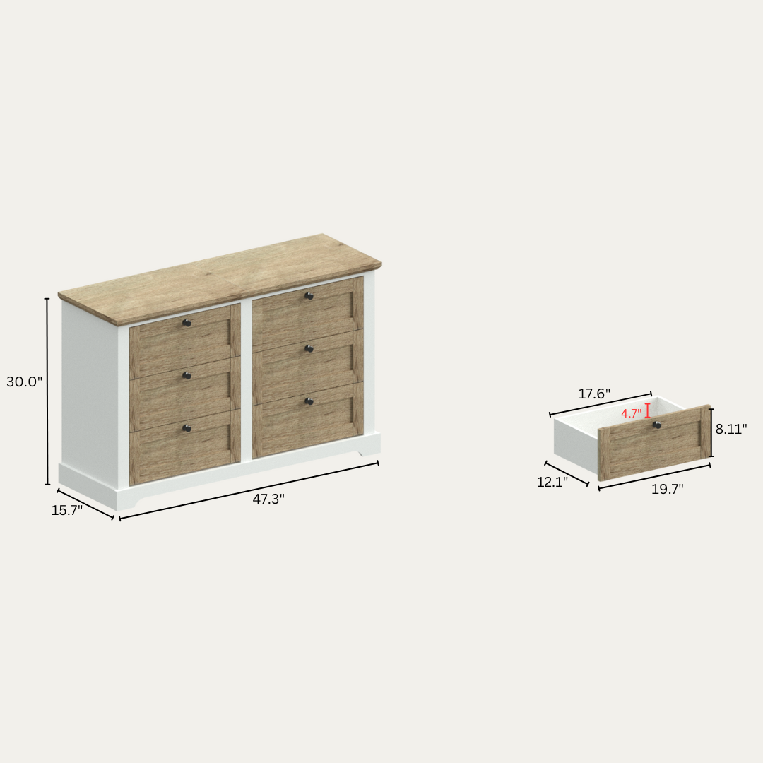 Modern 6-Drawer Dresser - White/Oak