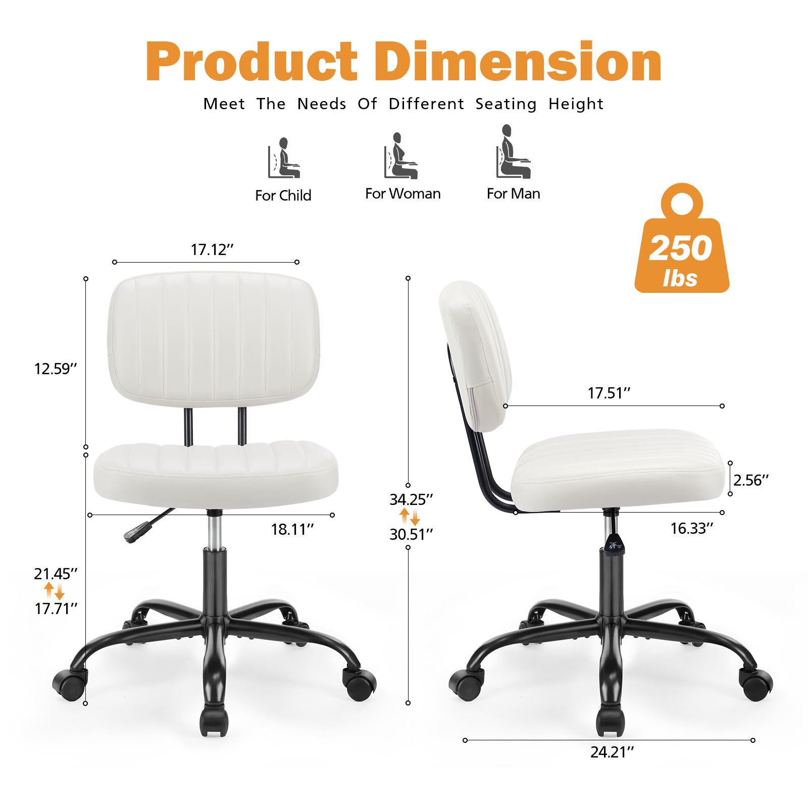 Low Back Task Chair, PU Leather- White