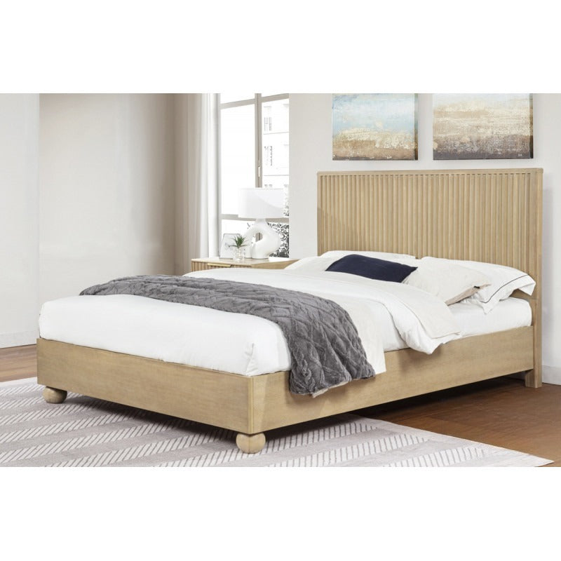 Eastern King Wooden Platform Bed | Fluted Headboard, Light Oak