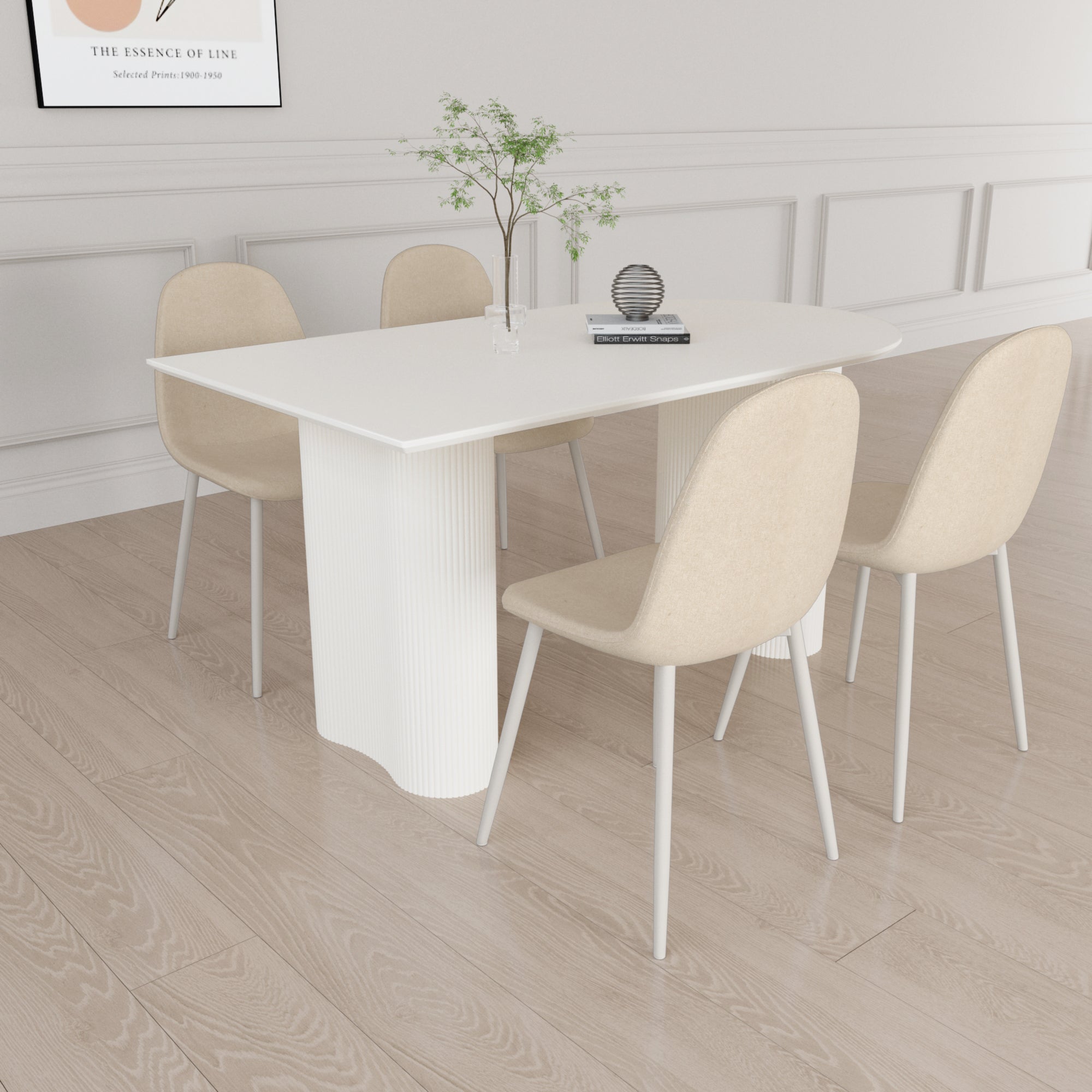 Modern Cream Dining Table & 4 Chairs Set - 63"