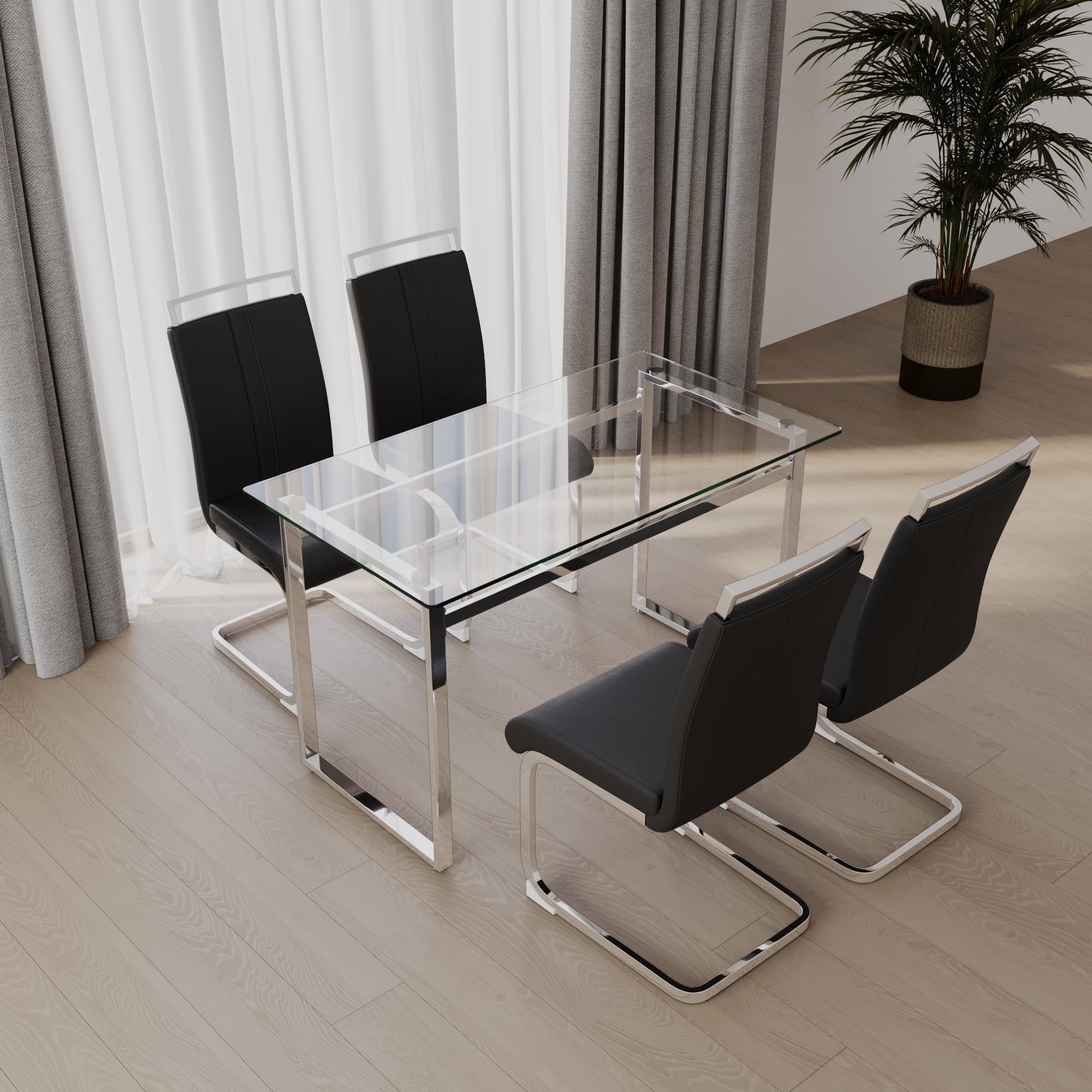 51" Glass Dining Table Set for 4 - Silver Legs