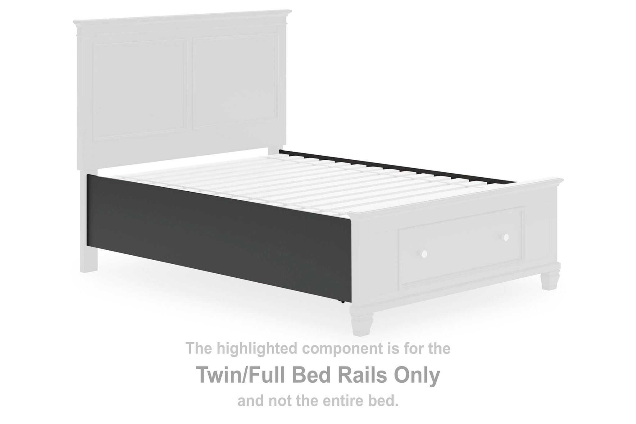 Black bed rails for Twin/Full bed, with side panel and mounting brackets