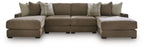 Coffee-brown sectional sofa with chaise ends and central back cushions