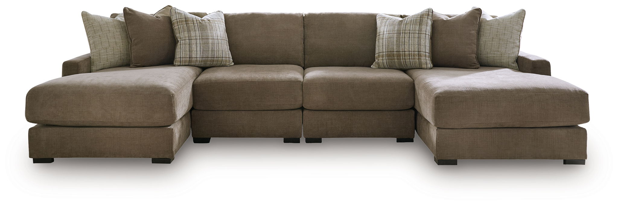 Coffee-brown sectional sofa with chaise ends and central back cushions