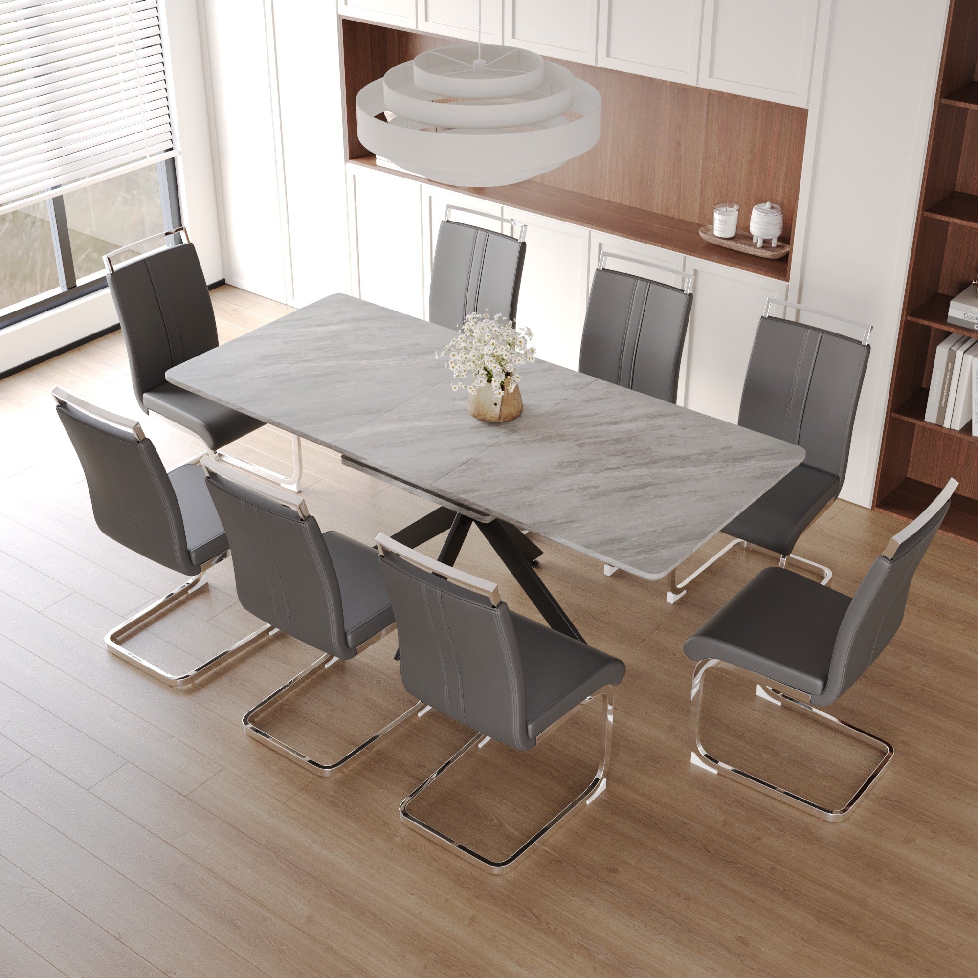 62" Extendable Dining Table Set for 6-8 People