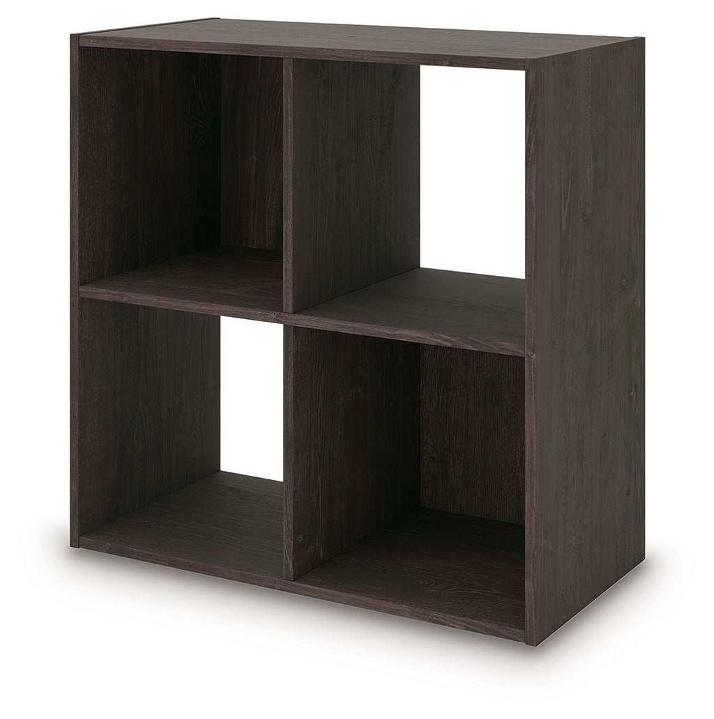 Dark brown wood cube storage unit with multiple open cube compartments