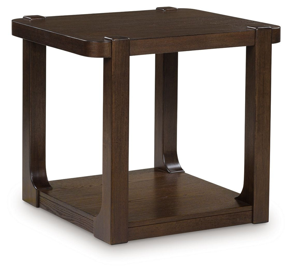 Dark brown rectangular two-tier end table with lower shelf and squared legs