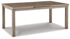 Rectangular outdoor dining table with beige finish and split tabletop