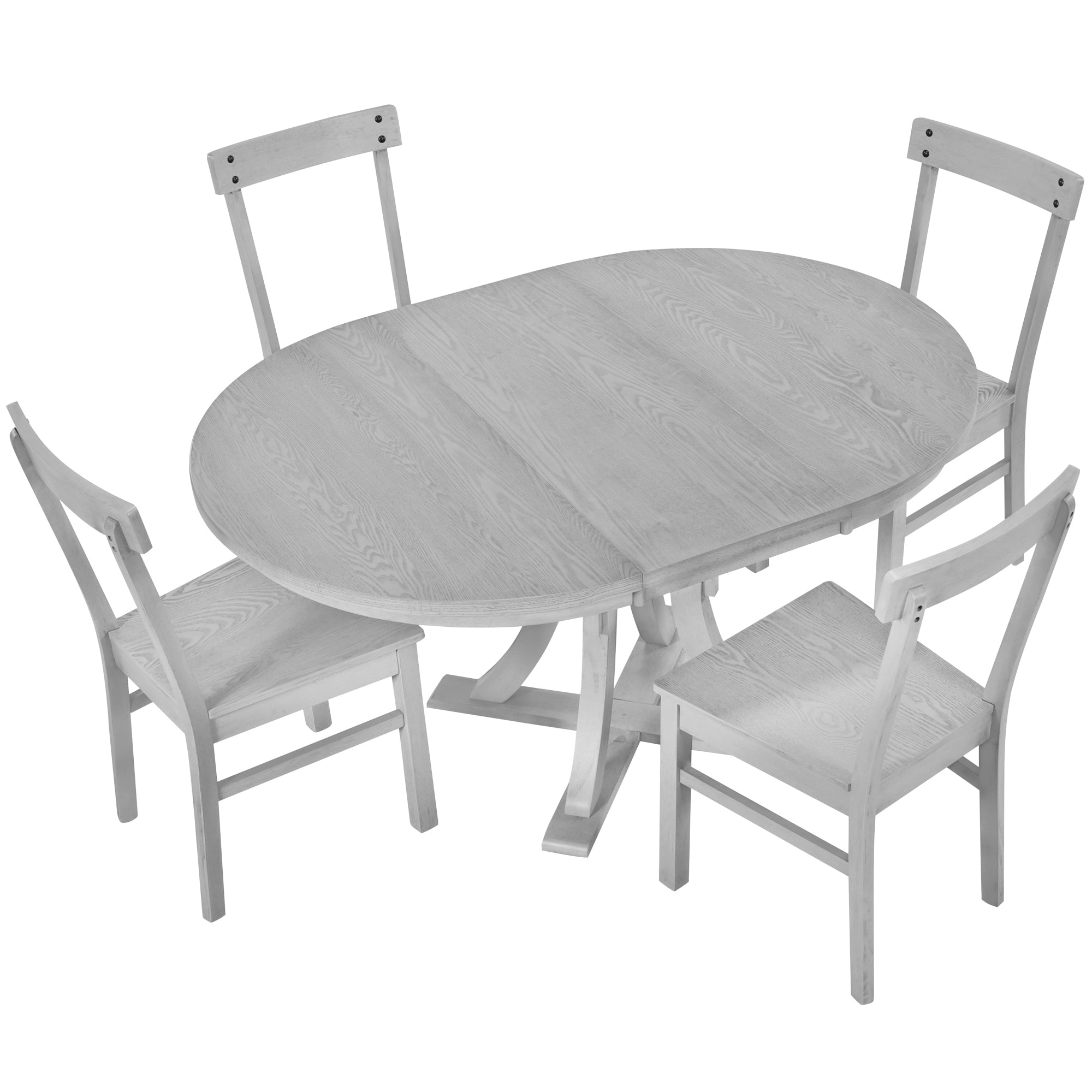 5-Piece Rustic Round Dining Set - Gray
