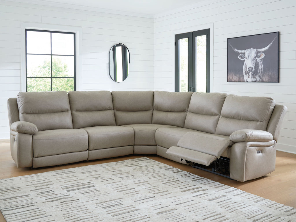 Pebble power reclining sectional sofa with chaise lounge and reclining seats