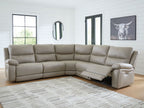 Pebble power reclining sectional sofa with chaise lounge and reclining seats