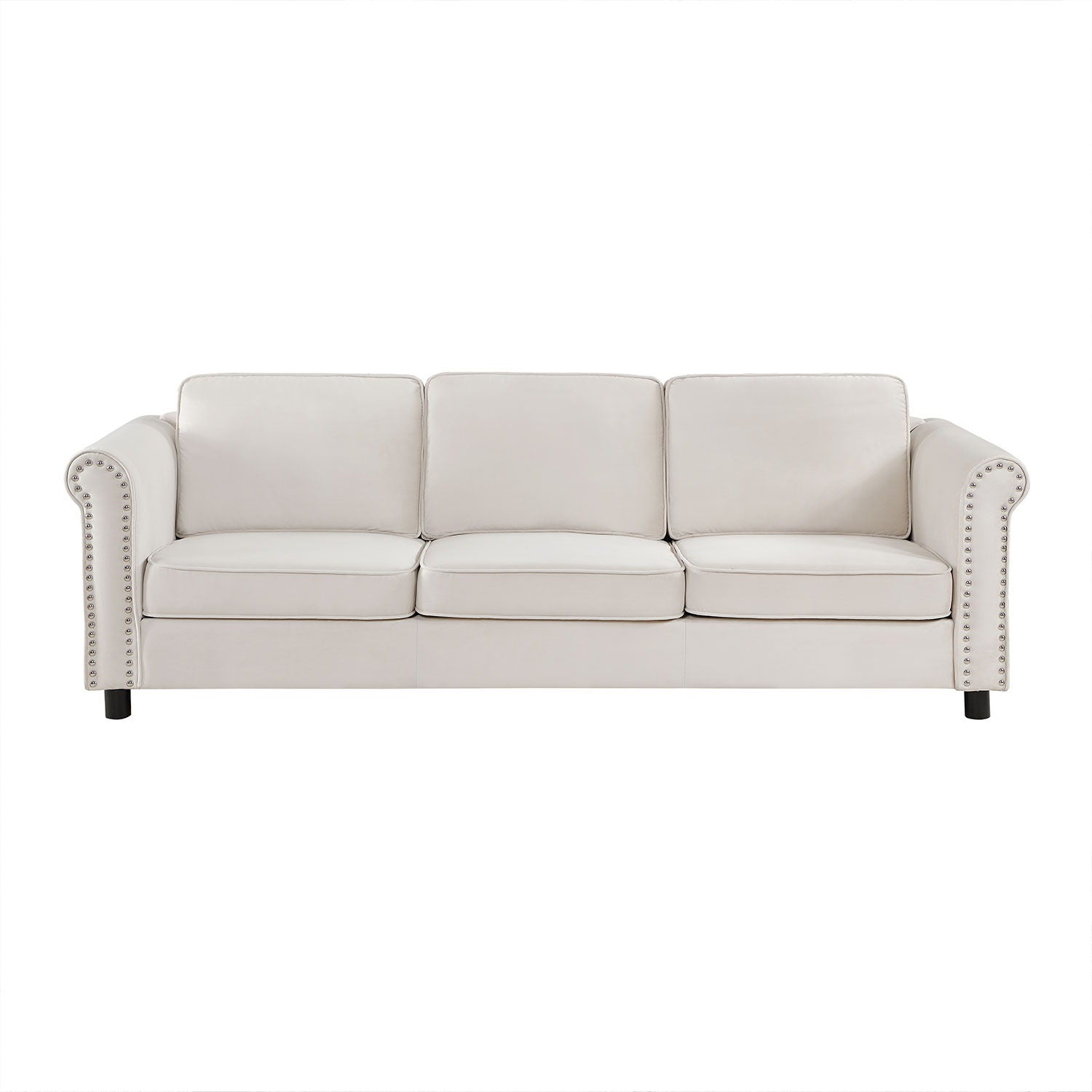 89.37" Mid-Century Modern Couch Velvet Sofa Couch 3 Seater Sofa, Beige
