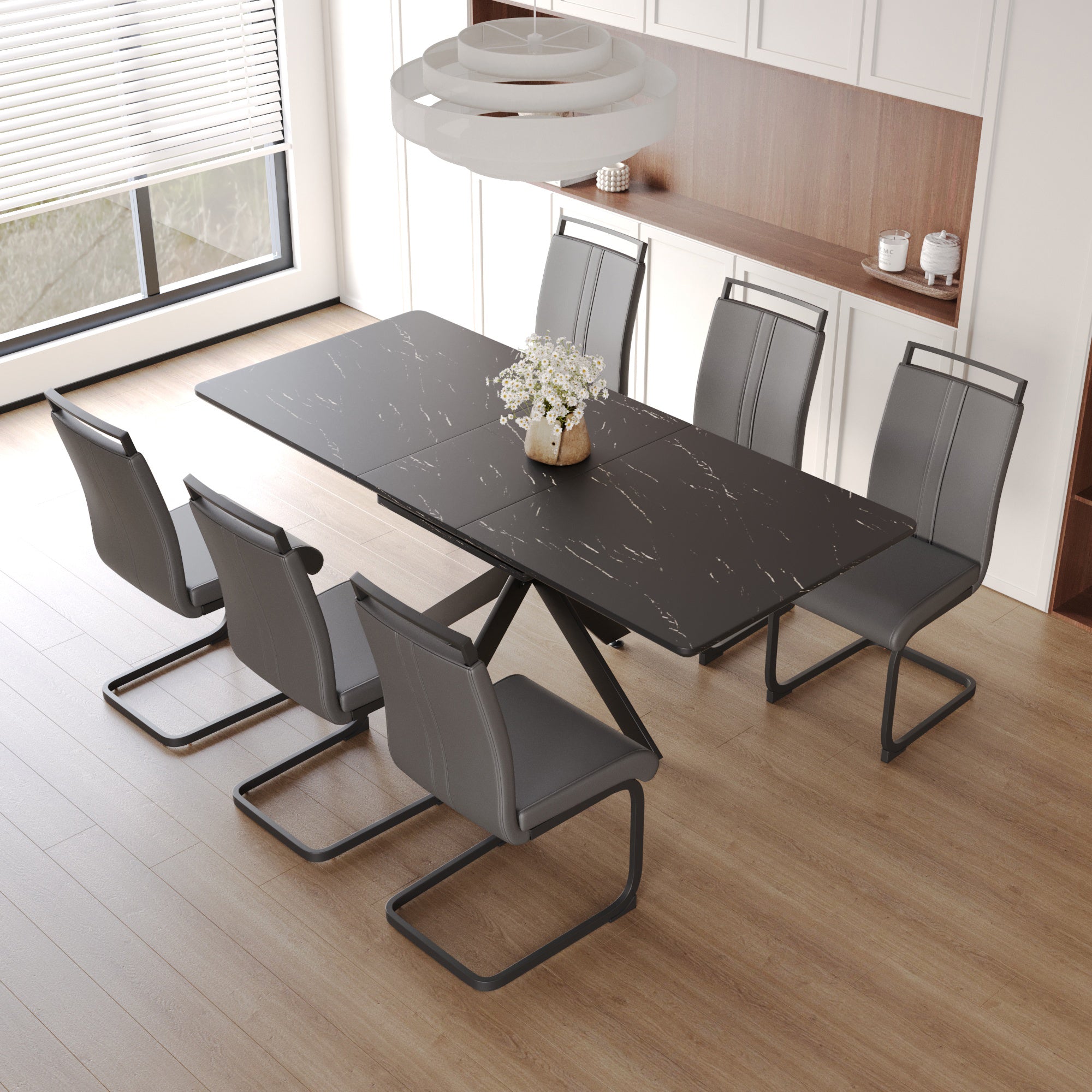62" Extendable Dining Table Set for 6-8 People
