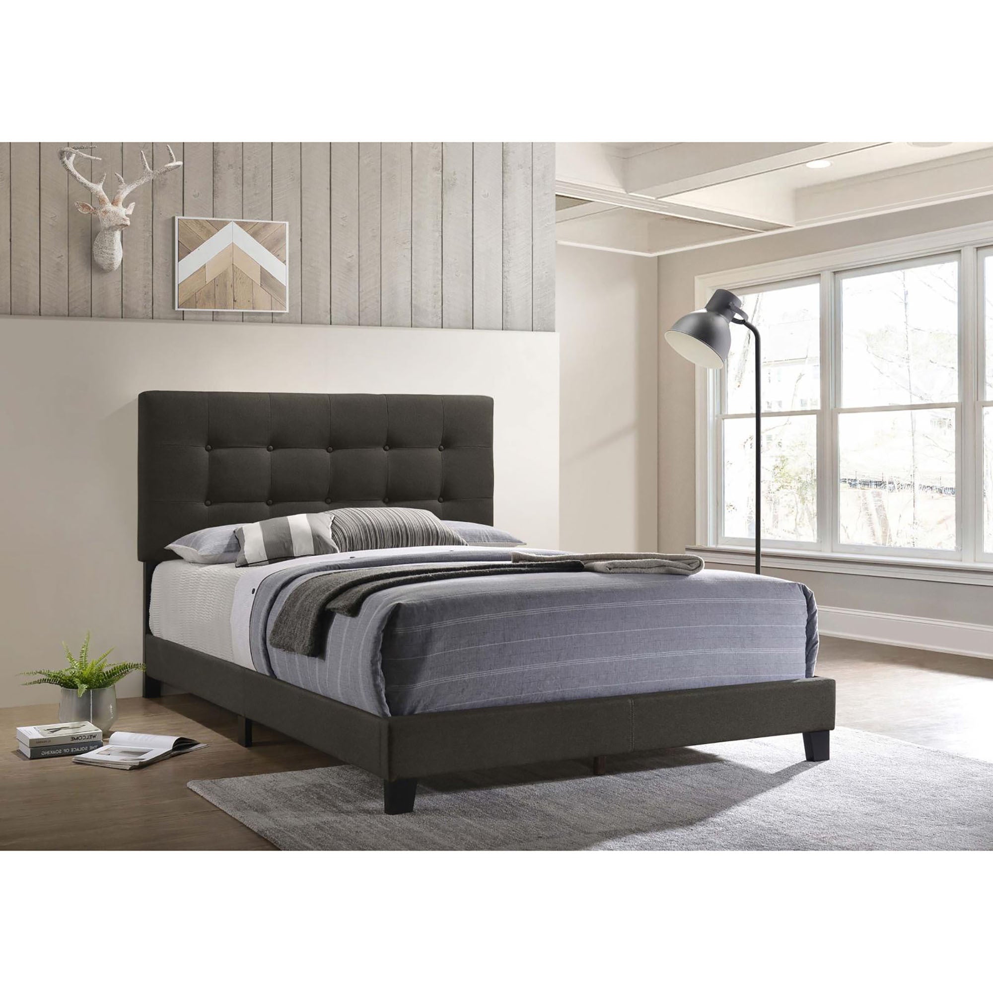 Charcoal Tufted Queen Panel Bed - Luxury Modern Bedroom Furniture