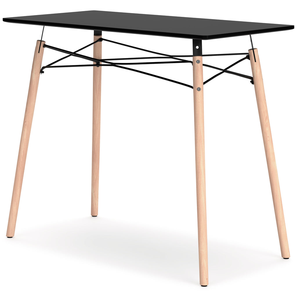 Jaspeni home office desk with black tabletop, light wood legs, and black metal cross-bracing