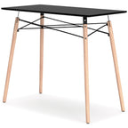 Jaspeni home office desk with black tabletop, light wood legs, and black metal cross-bracing