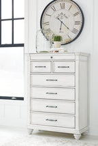 Whitewash dresser chest with stacked drawers, bar pulls, short feet