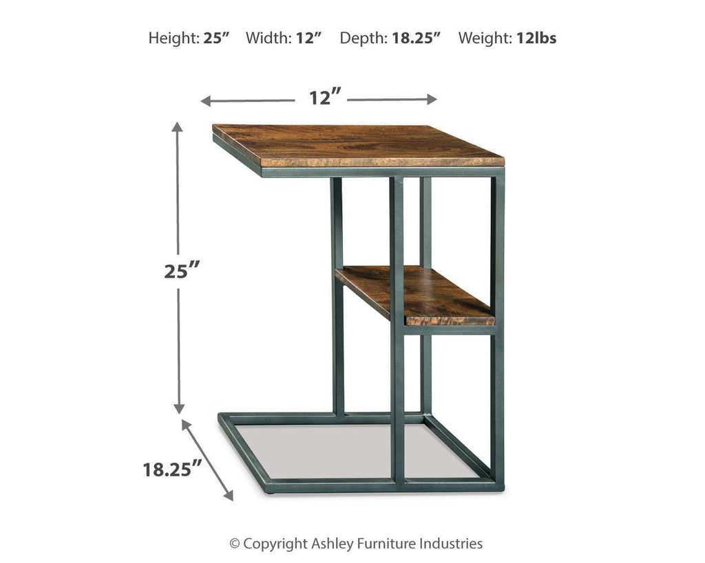 Natural wood accent table with black metal legs and lower shelf, square top