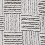 Off-white cushion fabric with dark stitched stripes and textured weave detail