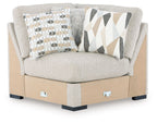 Fabric sectional wedge chair in light gray with square arms and black legs