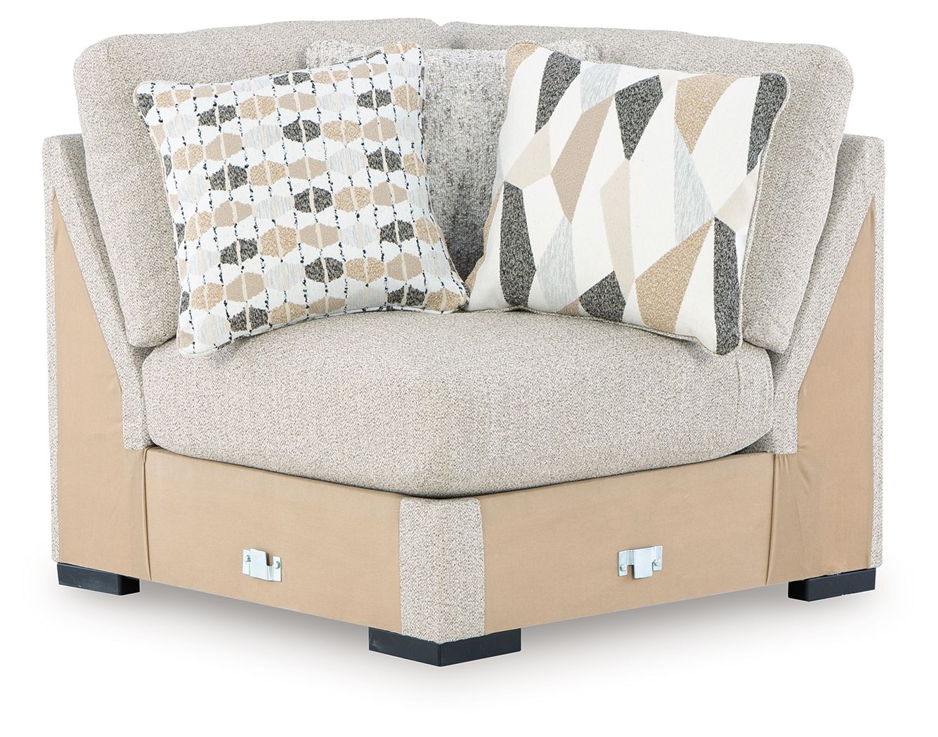 Fabric sectional wedge chair in light gray with square arms and black legs