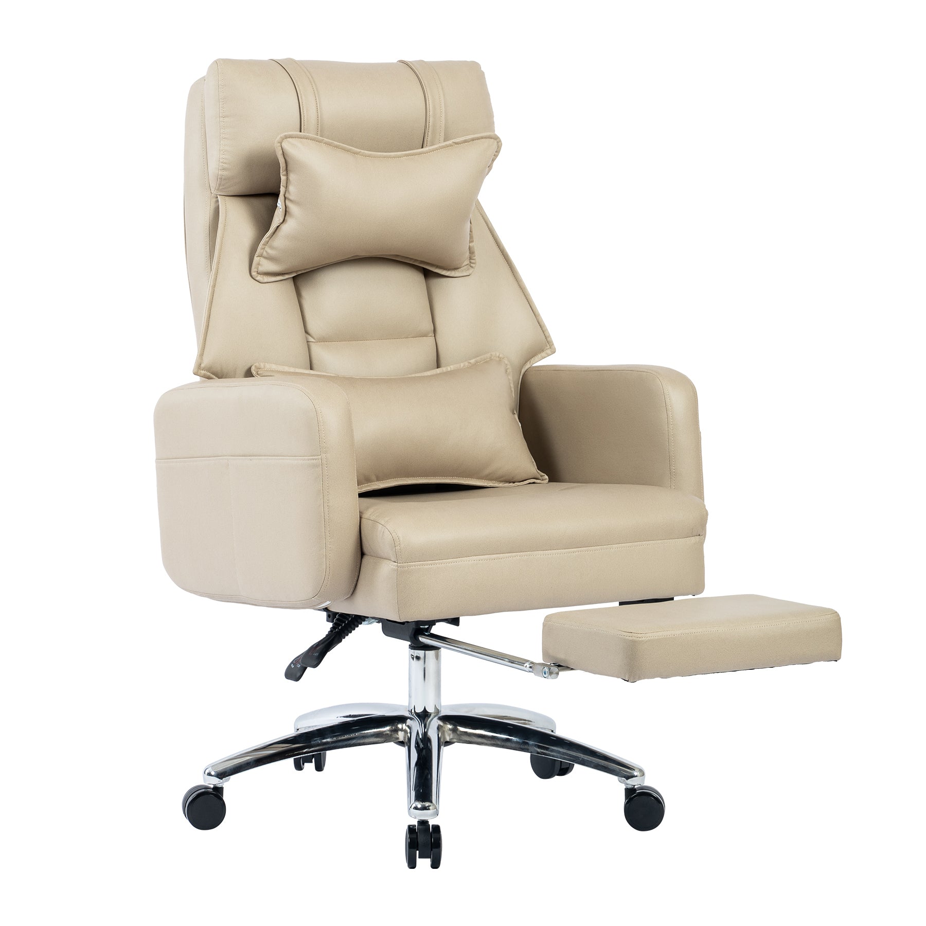 Ergonomic Office Chair w/ Lumbar Support, 155° Recline-Beige