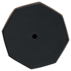Black geometric stool top view with central circular hole.