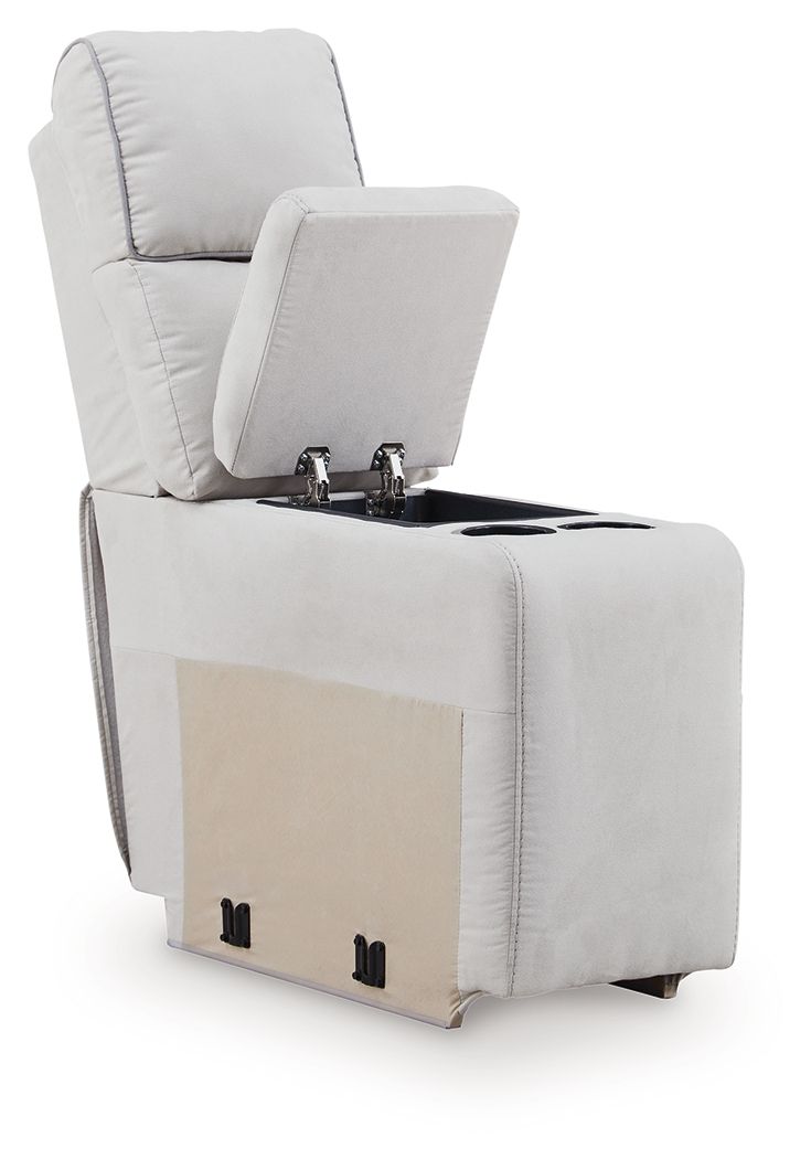 Grafton Pike console chair with storage, pearl upholstery, two cup holders on top