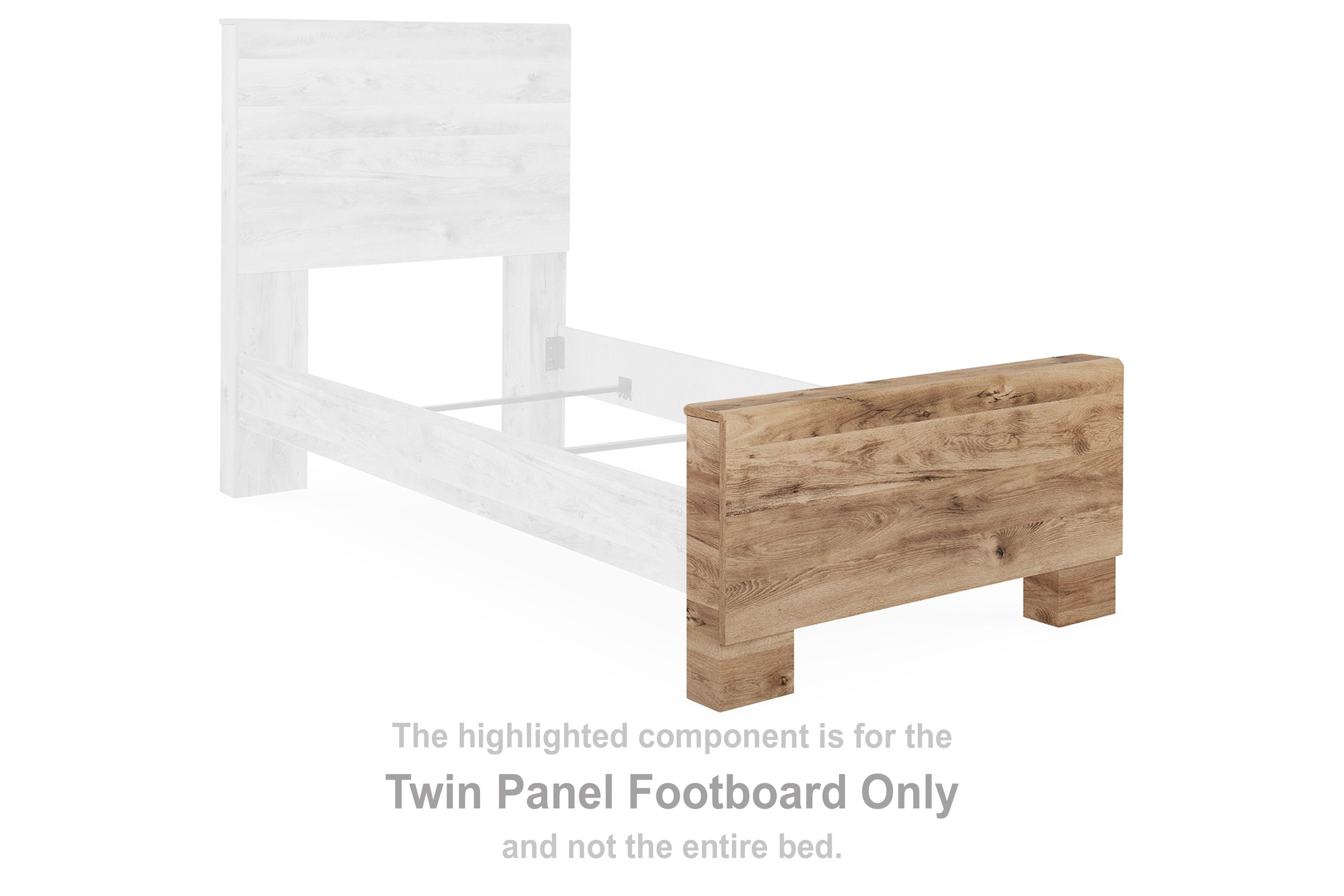 Twin panel footboard in tan wood grain, shown as the highlighted component